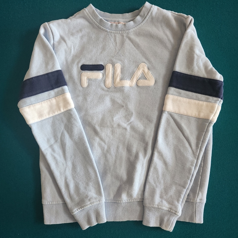 Fila Cotton Crewneck Winter Jacket Sweatshirt Teal Blue Womens Size Small